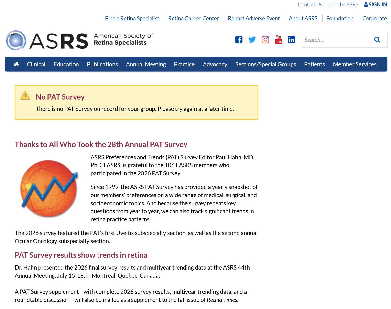 Annual survey setup and results presentation